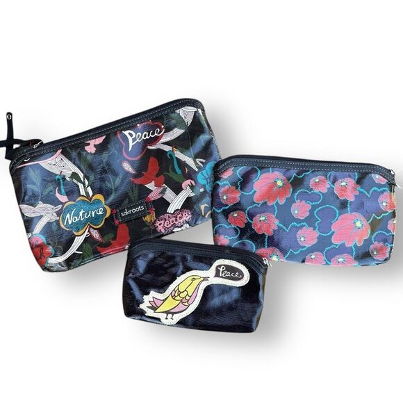 Sakroots 3-piece Pouch Artist Circle Peace Cases Zipper Cosmetic Toiletry Bags - Picture 11 of 11